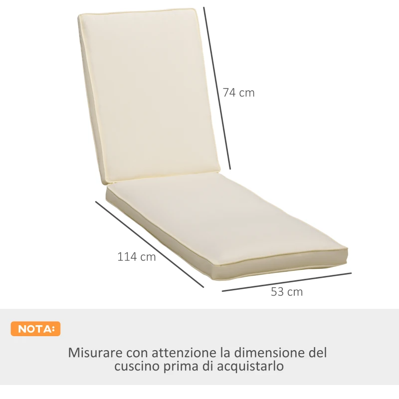 Outsunny Cuscino per Lettino Prendisole con Rivestimento Poliestere Sfoderabile, 188x53x8cm, Bianco Crema