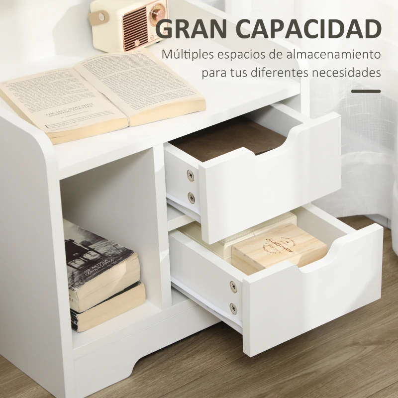 HOMCOM Mesilla de Noche con 2 Cajones y 3 Compartimientos de Almacenajes para Salón Dormitorio Carga 30 kg 40x30x60 cm Blanco