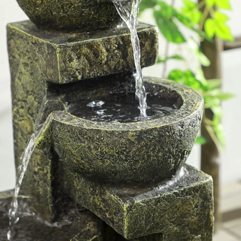 Outsunny Garden Water Feature Waterfall Fountain with 4-Tier Stone Look Bowls, Adjustable Flow