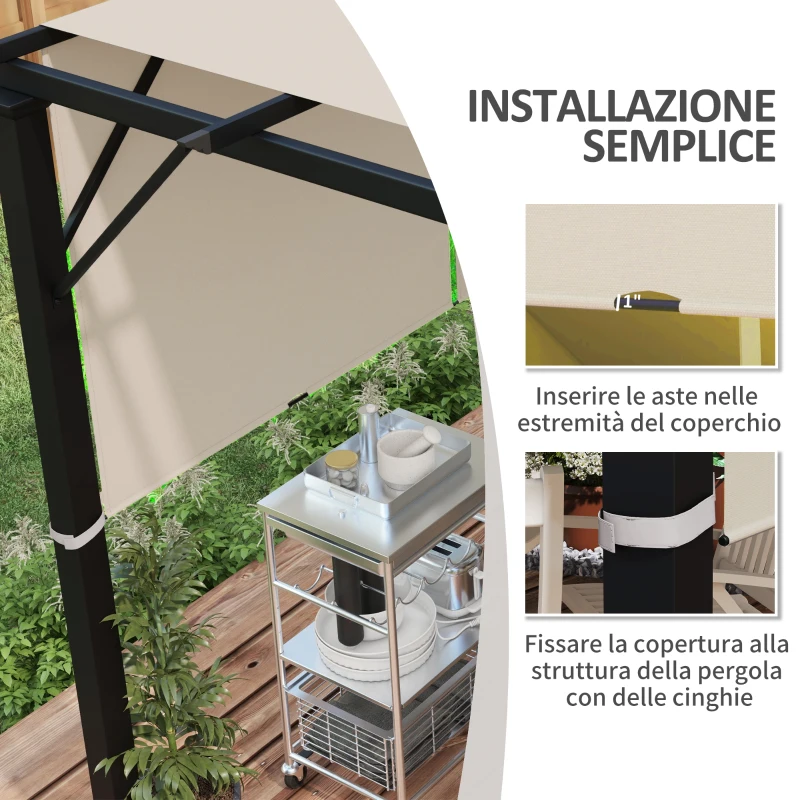 Outsunny Copertura per Gazebo Pergola 3x3 m in Poliestere con Tasche e Cinghie, 488x122 cm, color Kaki