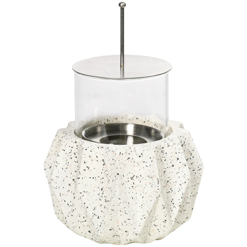 Outsunny Tischkamin in Steinoptik, Windschutz, Feuerstelle mit Brennkammer, Windlicht, Grau