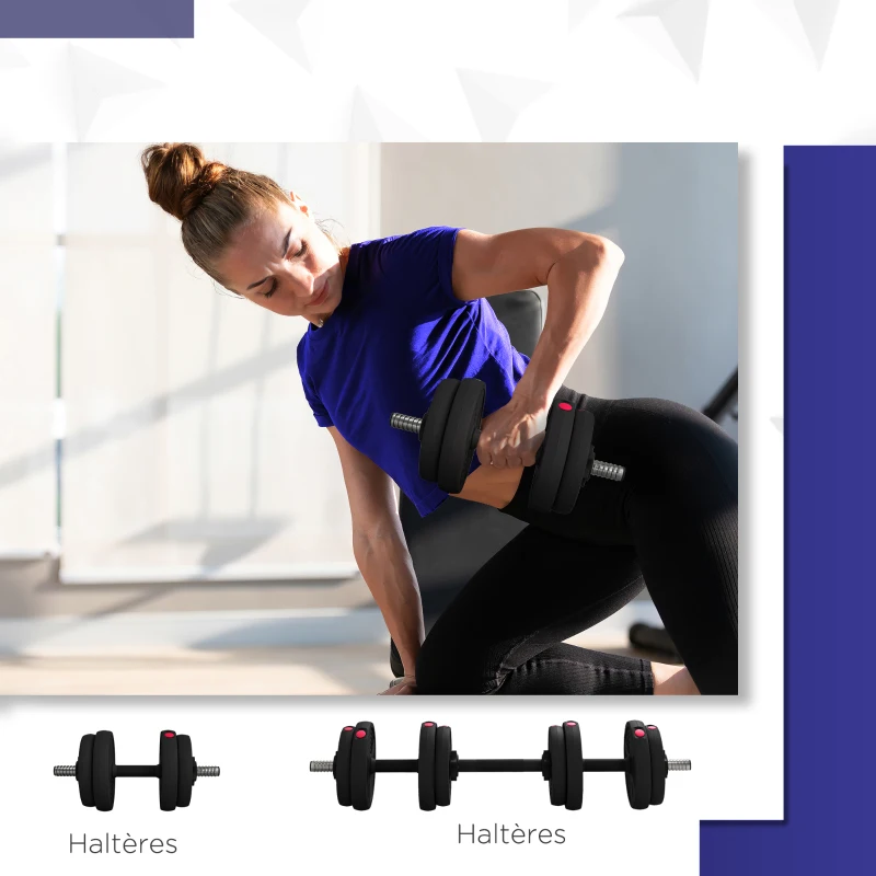SPORTNOW Haltères 2 en 1 réglables, haltères libres avec poignées antidérapantes, 15KG - Barres incluses