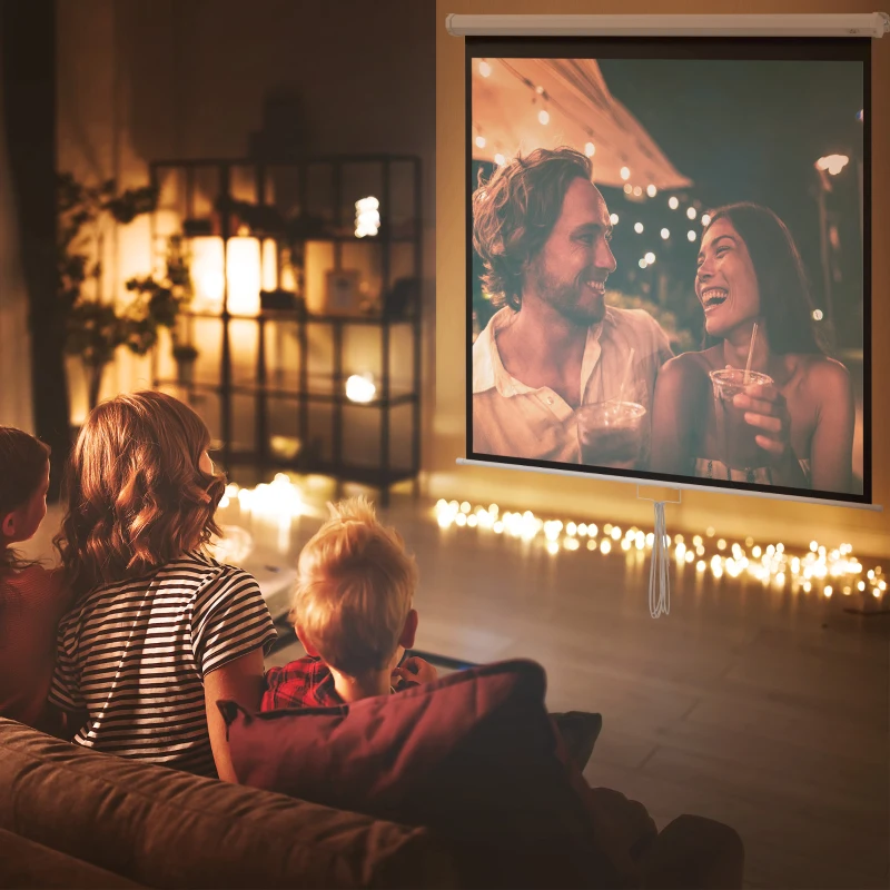 HOMCOM Pantalla de Proyección Portátil 99 Pulgadas Formato 1:1 para Interior y Exterior Cine en Casa Patio 178x178 cm Blanco