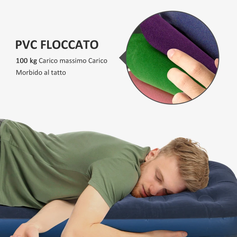 Outsunny Letto Gonfiabile Singolo con Pompa Manuale Inclusa, 73x191x22 cm, Blu