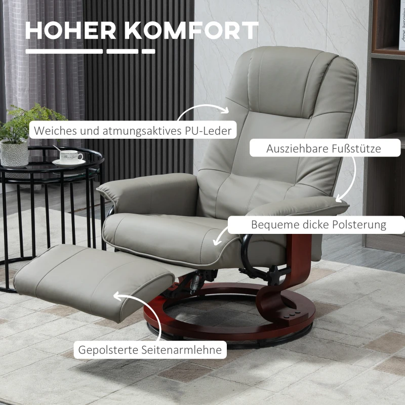 HOMCOM Relaxsessel Fernsehsessel Liegesessel Kunstleder 360° Drehstuhl 145° neigbar Grau 78 x 87 x 100 cm(m-6)
