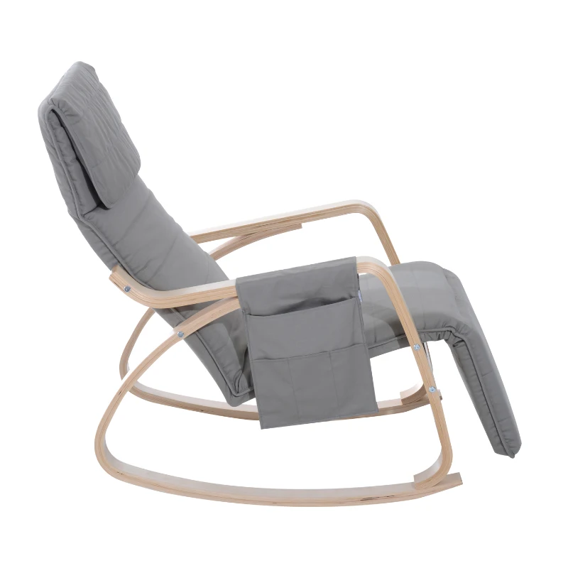 HOMCOM Rocking Lounge Chair Recliner Relaxation Lounging Relaxing Seat with Adjustable Footrest, Side Pocket and Pillow, Light Grey