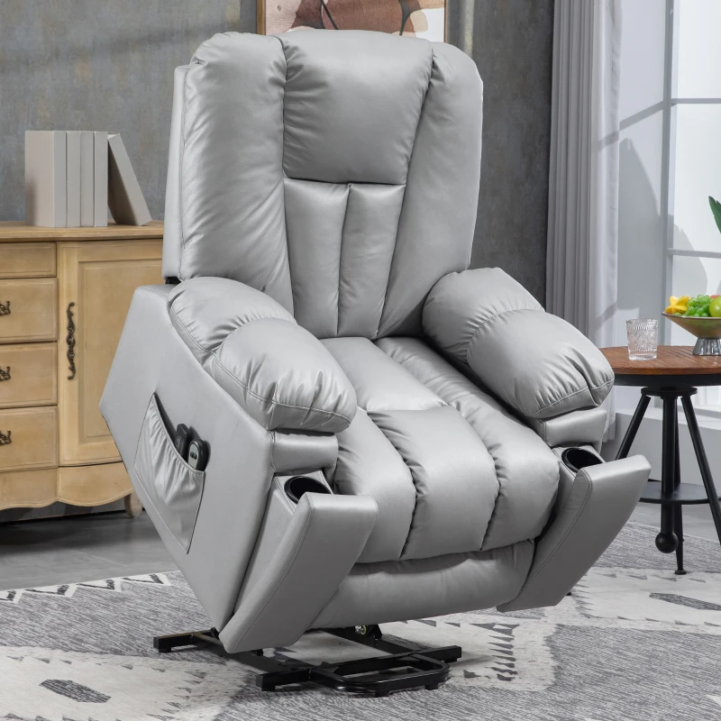 HOMCOM Massagesessel Relaxsessel Seniorensessel, Fernbedienung, Seitentaschen, 94 cm x 96 cm x 106 cm, Dunkelgrau(m-2)