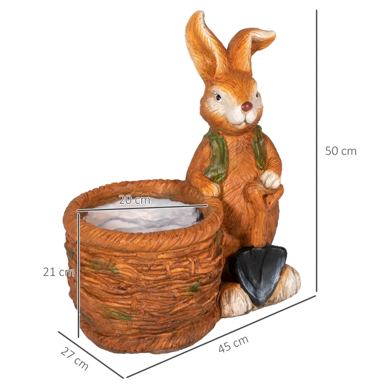 Outsunny Blumentopf, Hase mit Weidenkorb, wetterfest, 45x27x50cm, Braun