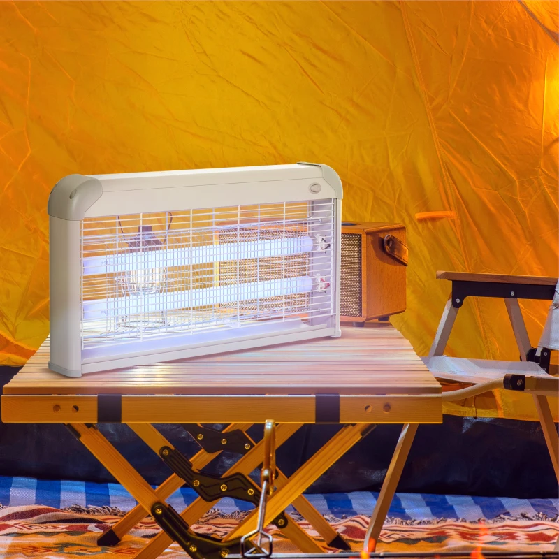 Outsunny Lámpara Antimosquitos Eléctrico 30W Mata Mosquitos Eléctrico con Luz UV Efecto 60 m² 48,5x8,5x26,5 cm Gris