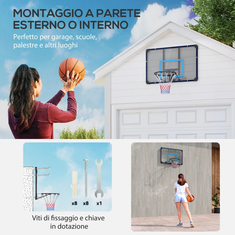 SPORTNOW Canestro Basket da Muro con Tabellone Infrangibile e Cerchio in Acciaio, 113x61x73 cm