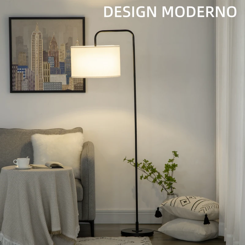HOMCOM Lampada da Terra Moderna in Acciaio con Paralume in Tessuto Effetto Lino, 64x38x163.5 cm, Bianca e Nera