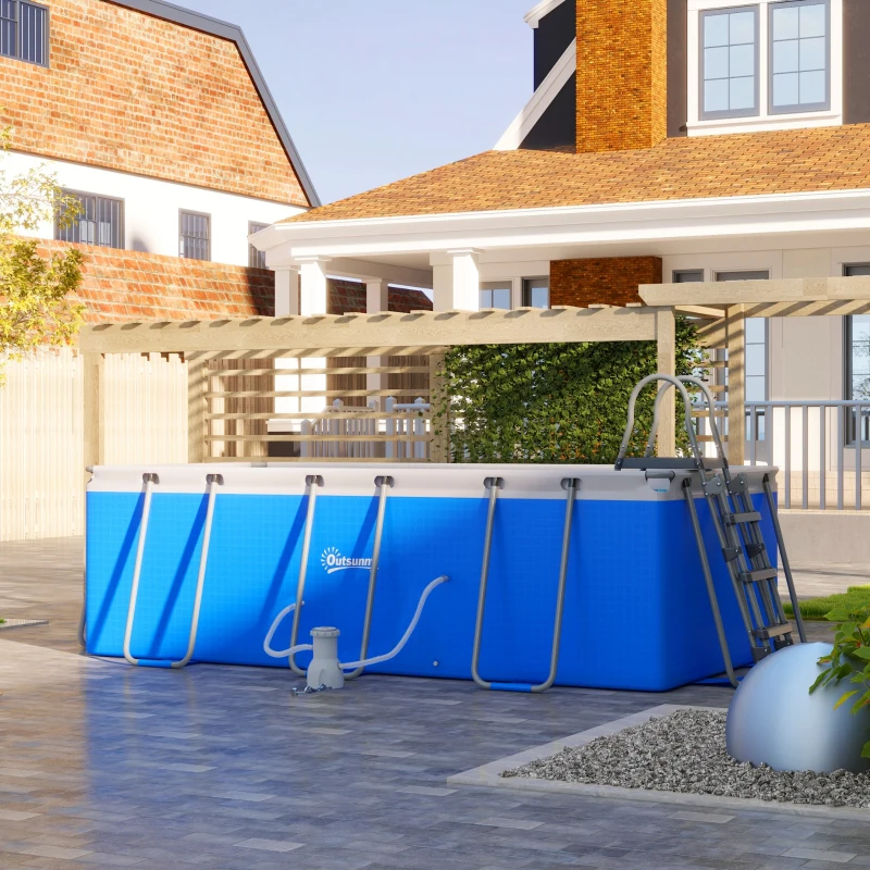 Outsunny 207 x 400cm Five-Person Above Ground Swimming Pool, with Ladder - Blue