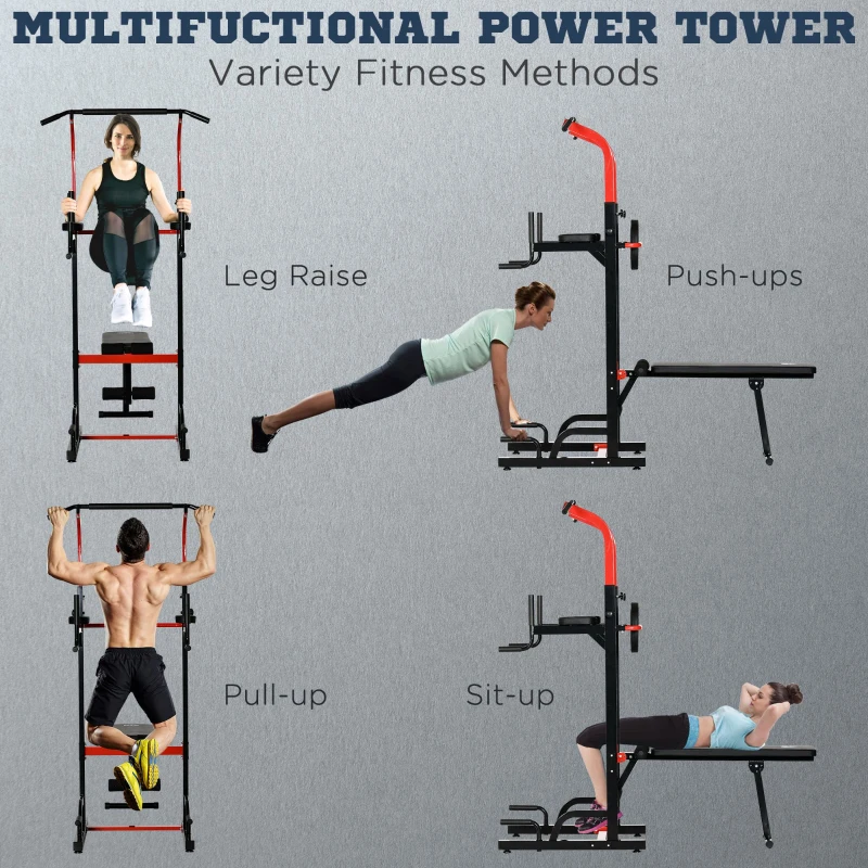 HOMCOM Power Tower Pull Up Bar Stand for Home Gym Training Workout Equipment With Sit Up Bench