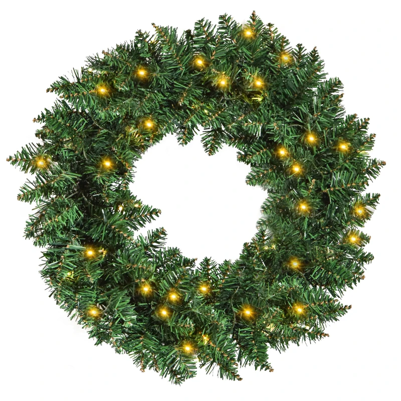 HOMCOM 55CM Pre-lit Christmas Wreath with 50 Warm White LED Ideal Xmas Artificial Door Decoration