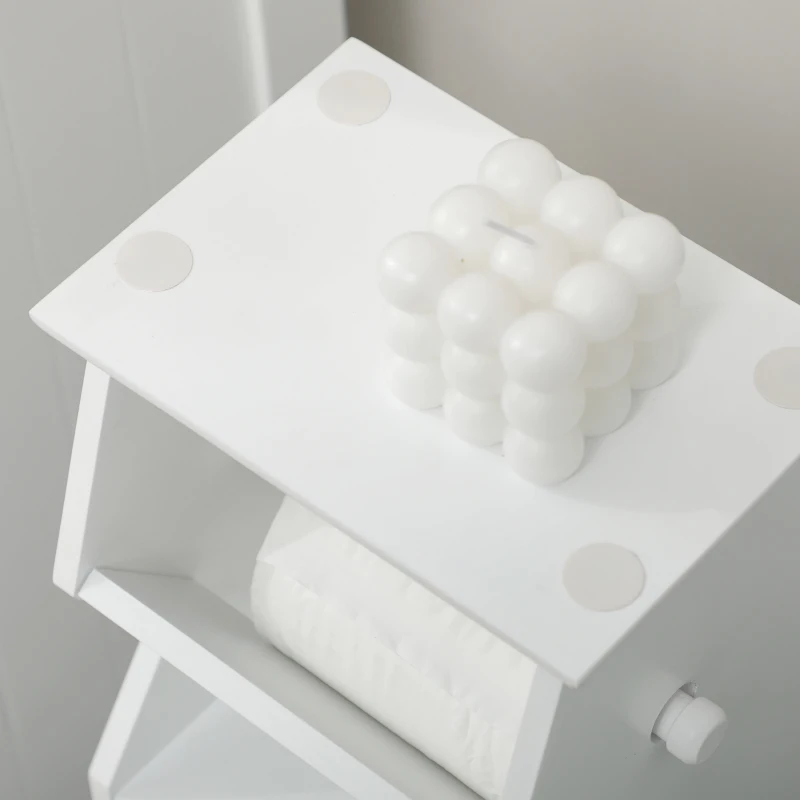 kleankin Mobiletto da Bagno in MDF Bianco con Armadietto e Spazio per Carta Igienica, 19x15x56 cm