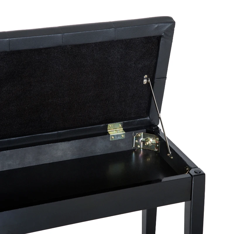 HOMCOM Banquette tabouret siège pour piano avec coffre de rangement pied bois caoutchouc assise capitonnée revêtement synthétique noir