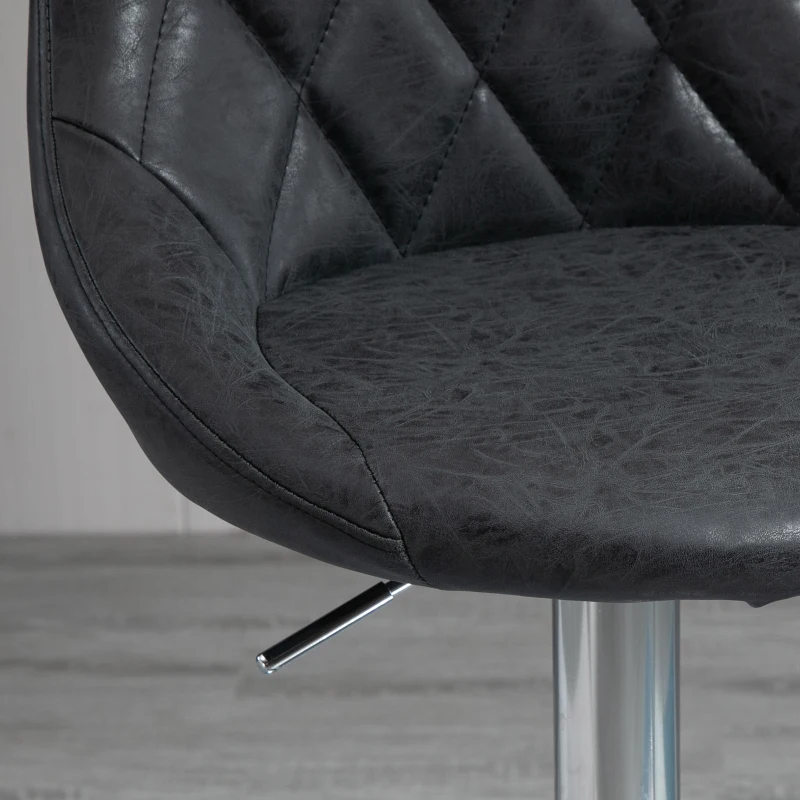 HOMCOM Set 2 Sgabelli da Bar con Altezza Regolabile, Base in Metallo e Seduta Finta Pelle, Sgabelli Alti Moderni Girevoli con Schienale e Poggiapiedi 46x48x83-104cm, Nero