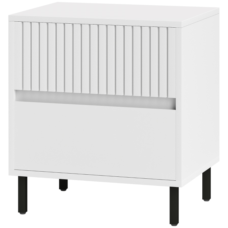 HOMCOM Simple Line Indented Two-Drawer Bedside Table - White