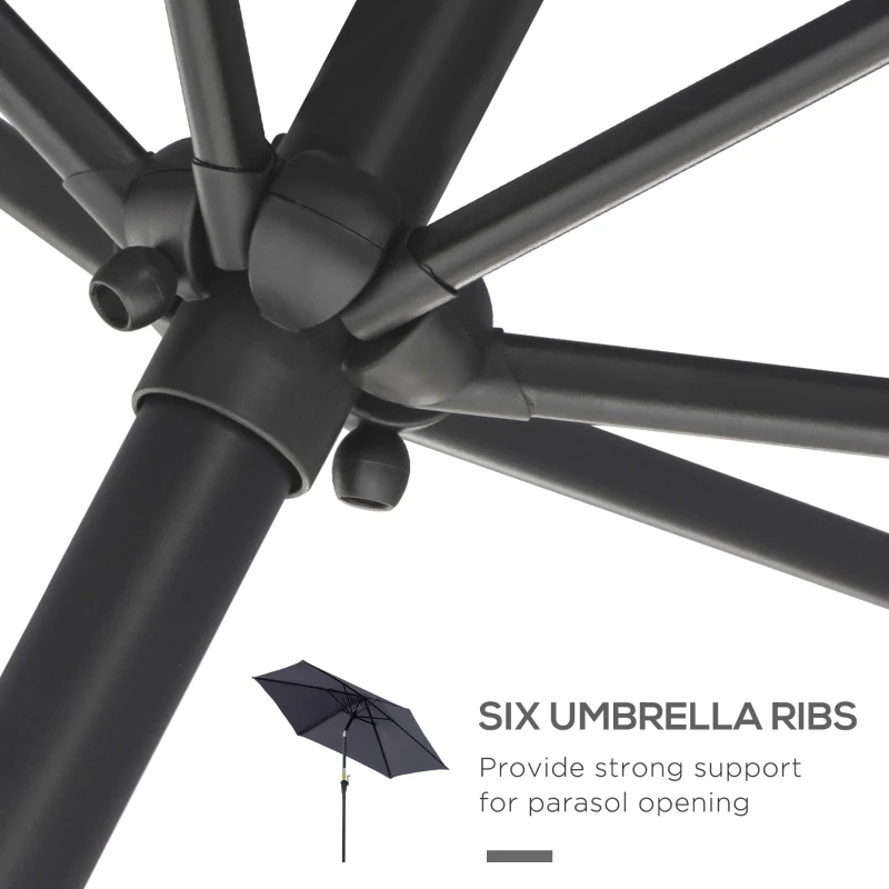 Outsunny 2.6M Garden Parasol Umbrella with Tilt and Crank, Outdoor Sun Parasol Sunshade Shelter with Aluminium Frame, Grey