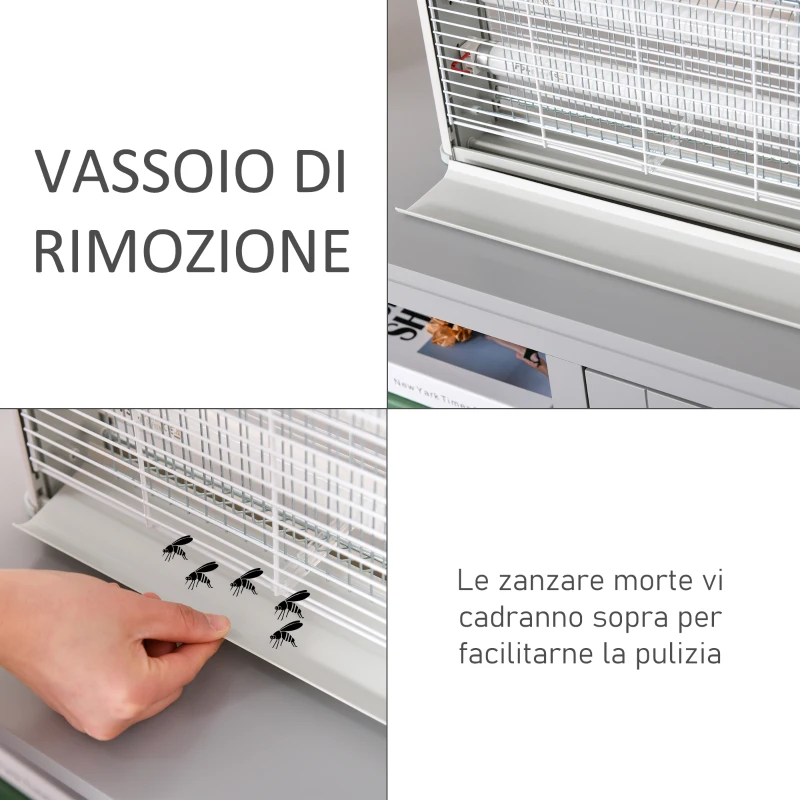 Outsunny Elettroinsetticida da Esterno e Interno con Lampada Antizanzare UV per 60m², Zanzariera Elettrica 20W, Grigio e bianco