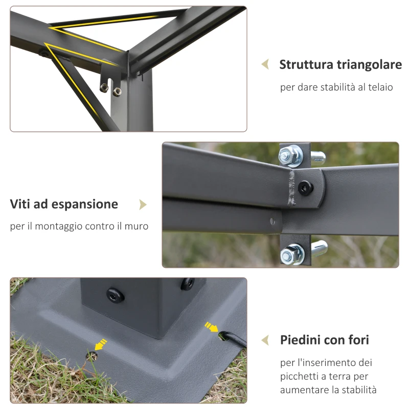 Outsunny Gazebo Pergola 3x3m da Giardino in Metallo con Tettuccio Scorrevole Bianco Crema, Pergola da Giardino a Parete