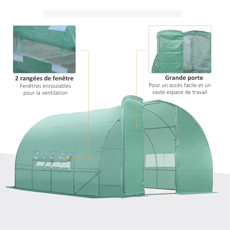 Outsunny Serre de Jardin Tunnel en Métal Vert 6X3X2M