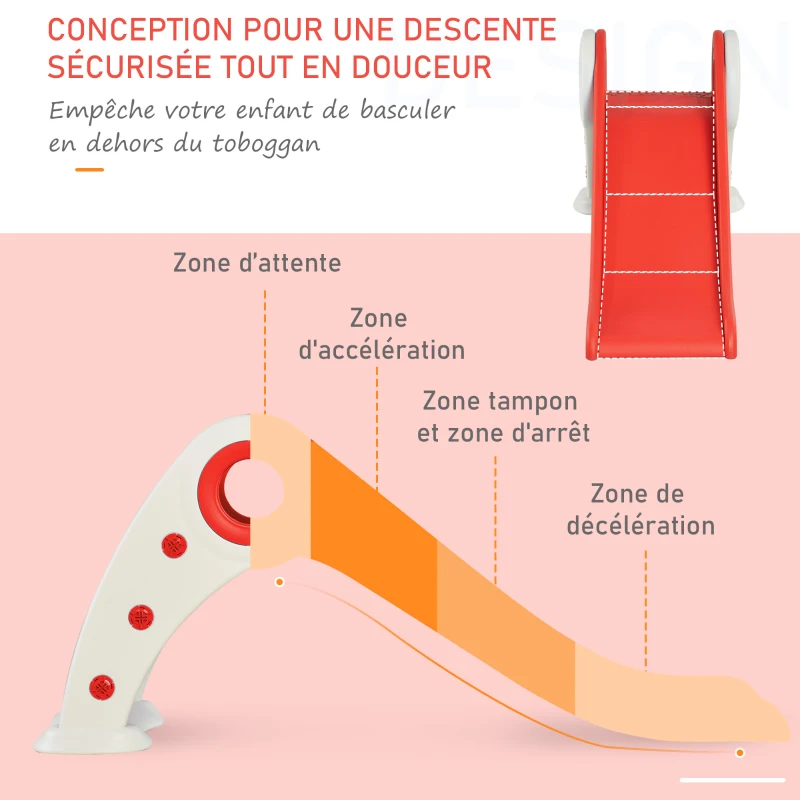 HOMCOM Toboggan Enfant Pliable 3 à 6 Ans Usage intérieur extérieur dim. 120L x 50l x 56H cm HDPE Rouge