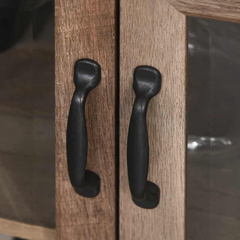 HOMCOM Free standing Kitchen Cupboard with 3 Open Shelves, Glass Door Cabinet, Storage Unit Home Organisation, Brown