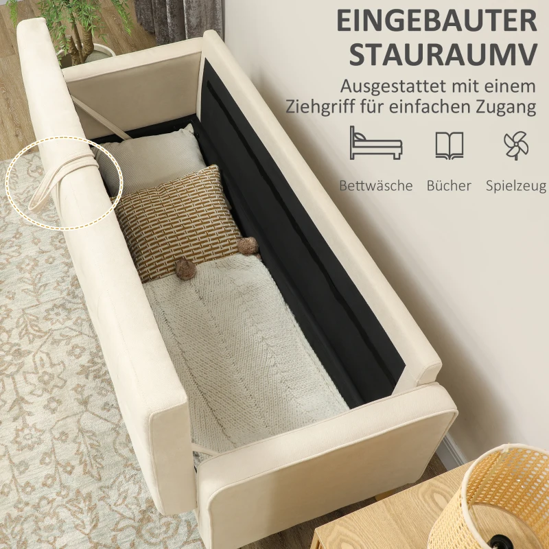 HOMCOM 3-Sitzer Sofa mit Stauraum, Knopfheftung, Polstercouch, 166,5 x 62 x 82 cm, Cremeweiß