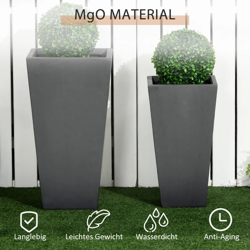 Outsunny 2er- Set Pflanzkübel, Out-und Indoor, wetterbeständig, stapelbar, 30 cm x 30 cm x 55 cm, Grau