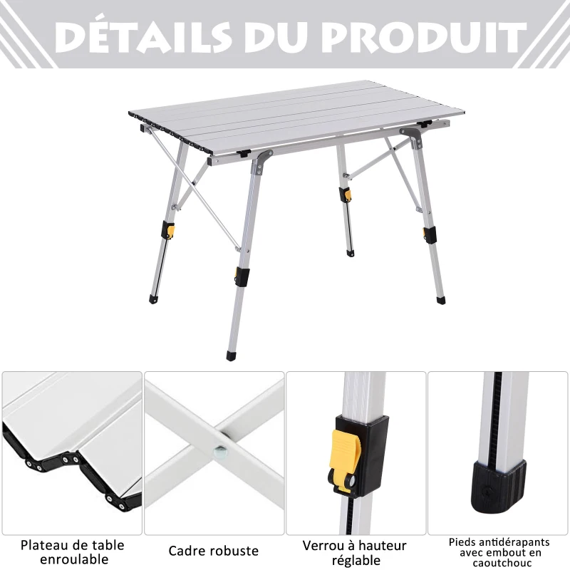 Outsunny Table pliante en aluminium table de camping table de jardin 4 personnes hauteur réglable + sac de transport