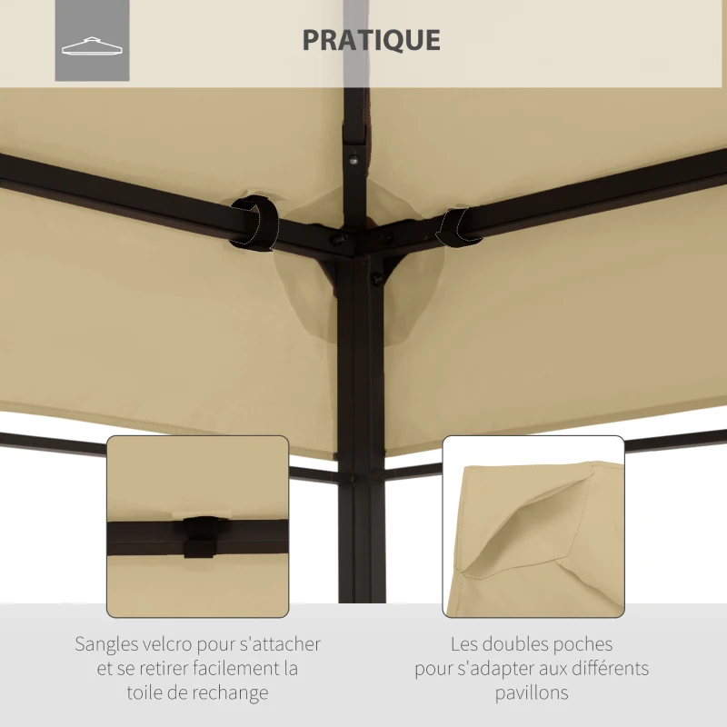 Outsunny Toile de rechange pour pavillon tonnelle tente 3 x 4 m polyester haute densité 180 g/m² beige