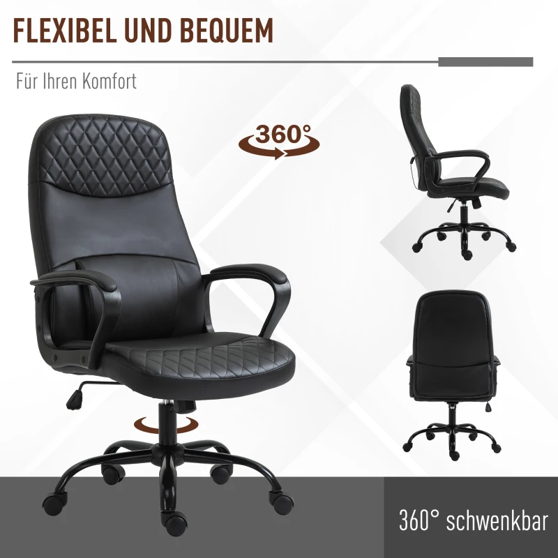 Vinsetto Bürostuhl Massage höhenverstellbarer Chefsessel Gamingstuhl mit Massagefunktion ergonomischer Drehstuhl Massage Sessel PU-Leder Stahl Schwarz 60 x 70 x 109-119 cm
