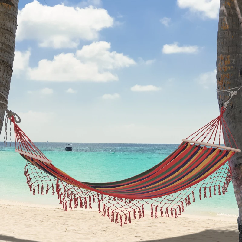 Outsunny Hamac de Voyage Respirant Portable Toile de hamac dim. 2L x 1l m Coton Polyester Multicolore