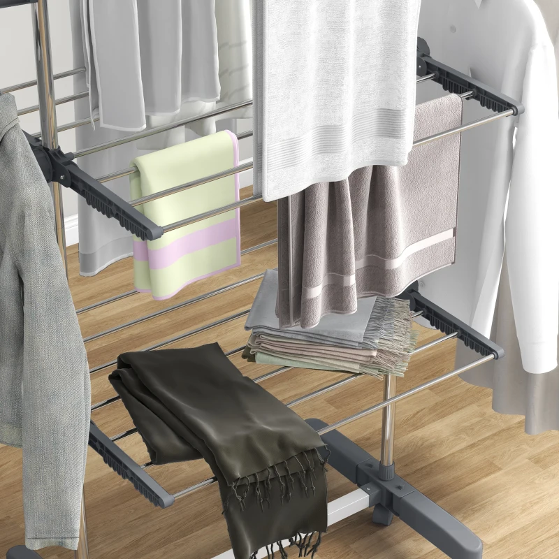 HOMCOM Séchoir à linge étendoir pliable ailes latérales utilisation intérieure et extérieure 3 niveaux 142 x 55 x 152 cm gris