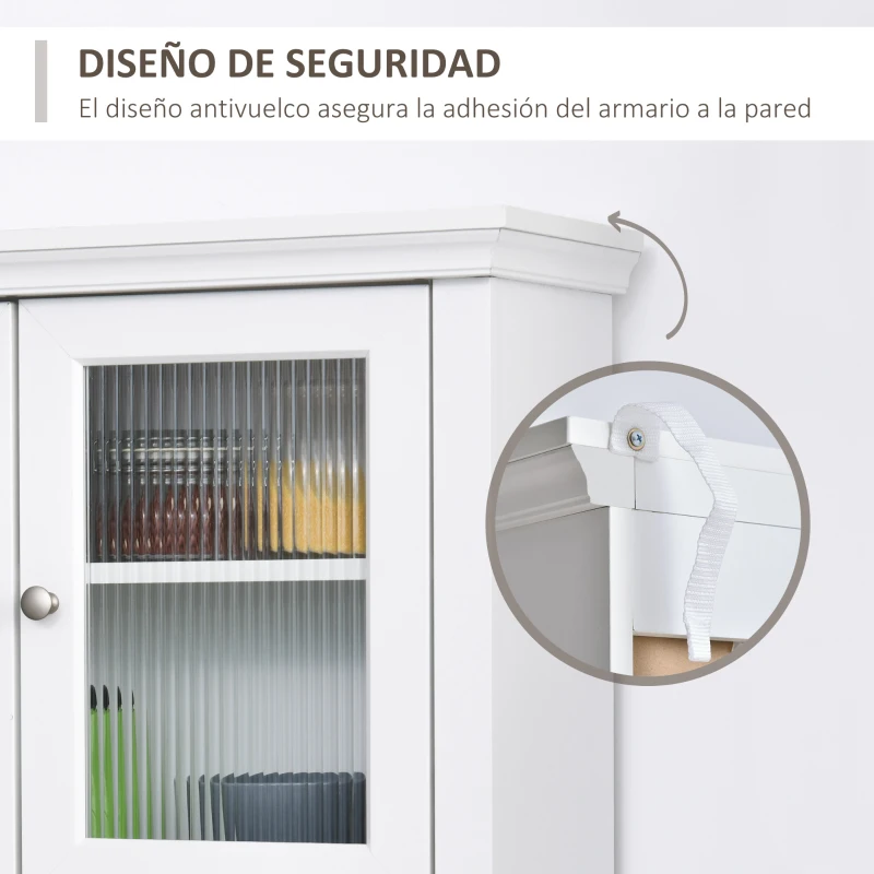 HOMCOM Alacena de Cocina con 1 Cajón 4 Puertas y Estantes Ajustables Carga 50 kg Mueble de Cocina 79x40x180 cm Blanco
