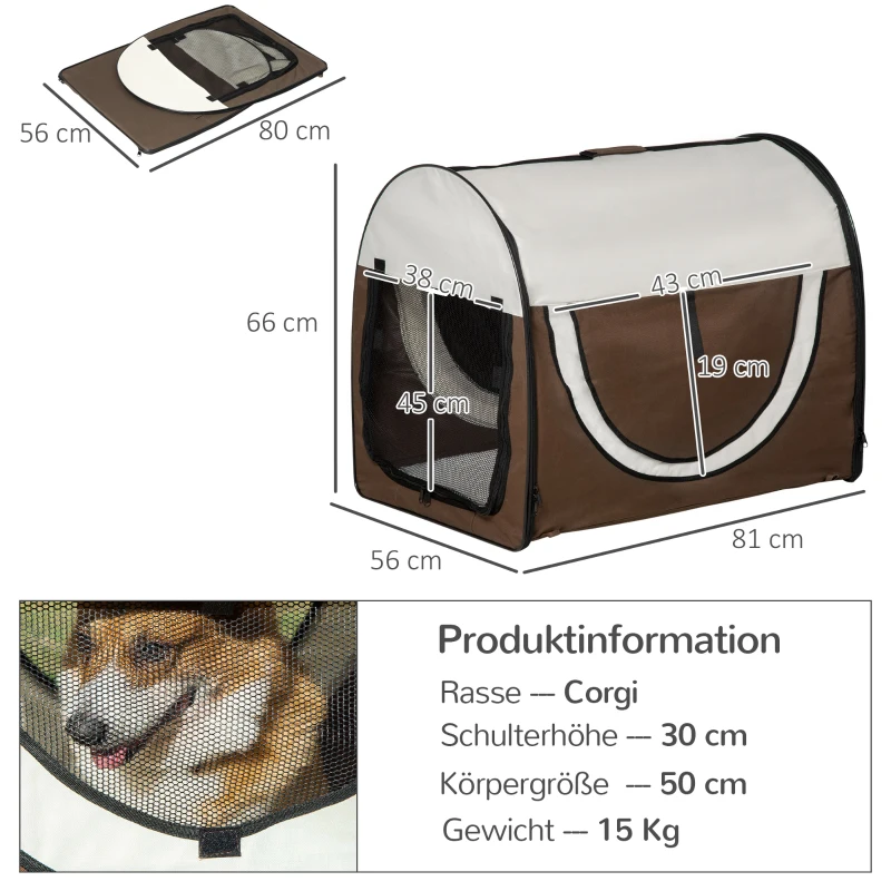 PawHut Hundebox faltbare Hundetransportbox Haustierrucksack mit Kissen Reisetasche Transportbox für Tier wasserdicht Oxfordstoff Kaffee 81 x 56 x 66 cm