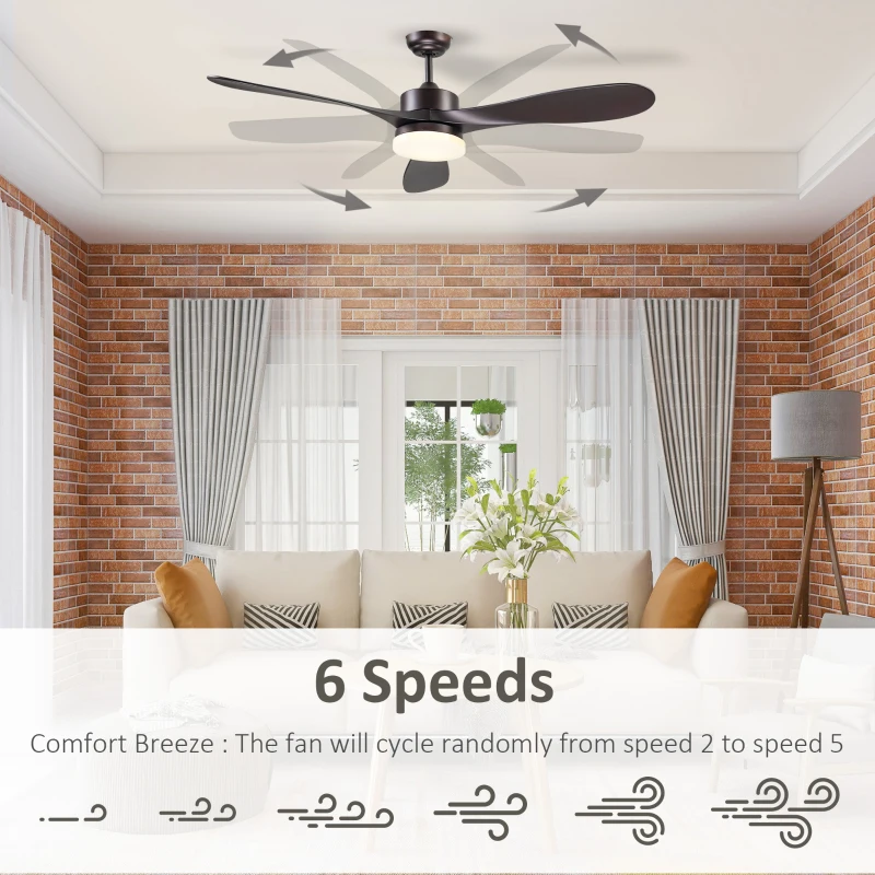 HOMCOM Reversible Indoor Ceiling Fan with Light, Modern Mount LED Lighting Fan with Remote Controller, for Bedroom, Living Room, Brown