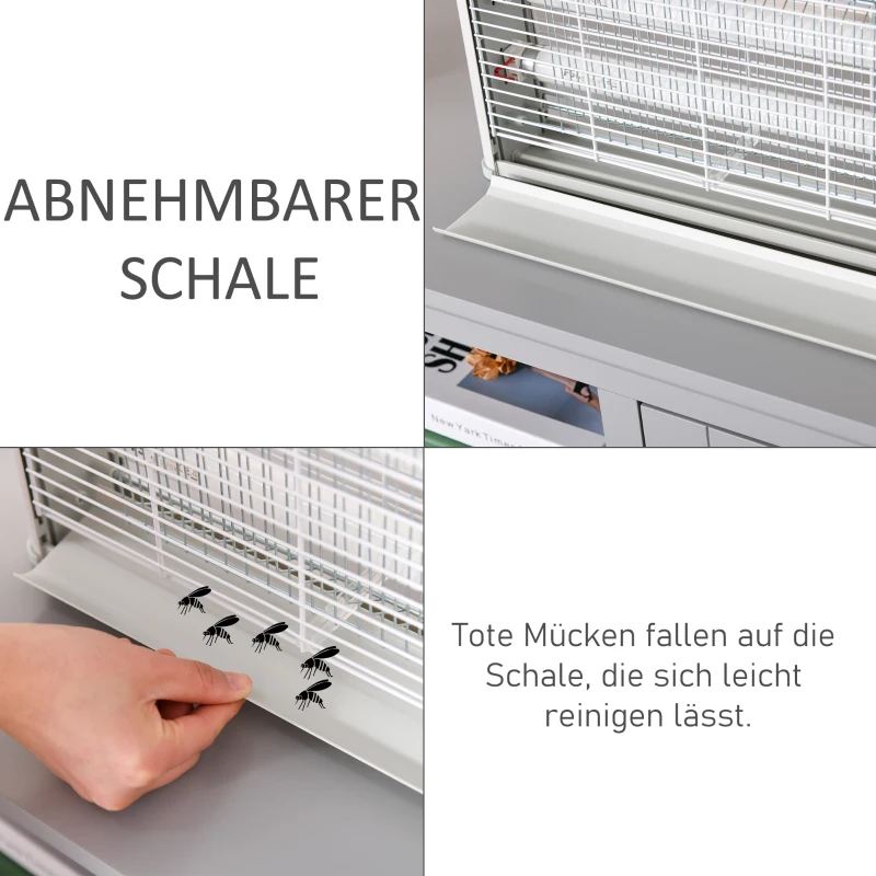 Outsunny Insektenvernichter Mückenlampe Schutzgitter LED 60 m² abnehmbares Tablett Zuhause Restaurant Geschäfte Schulen 20W