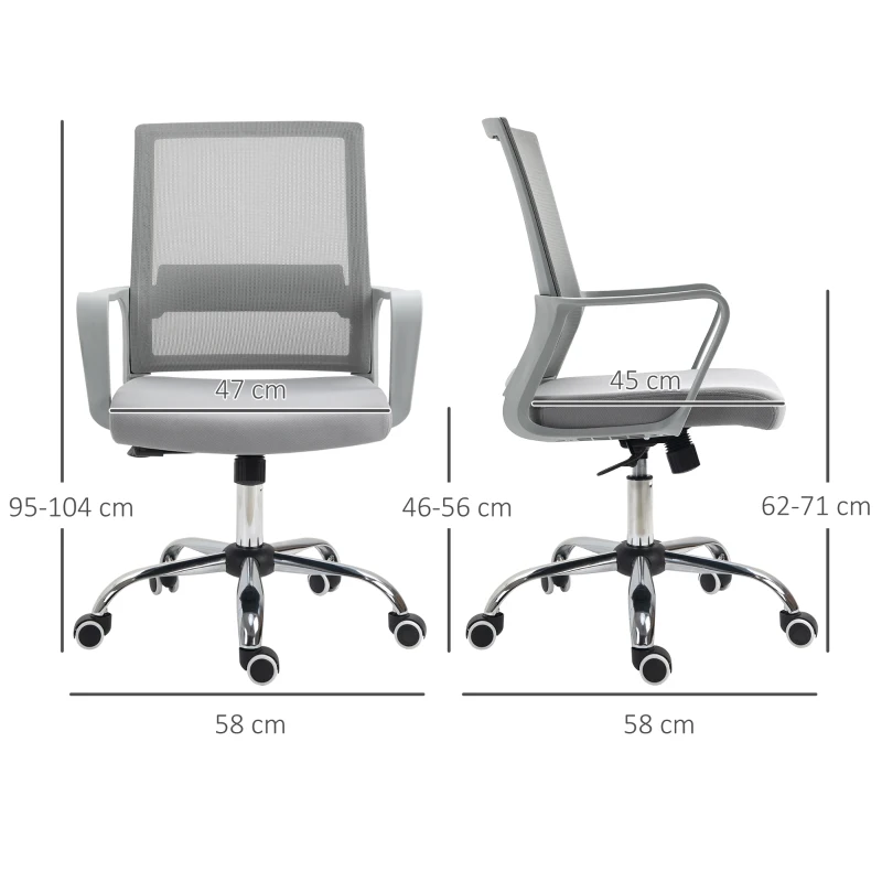 Vinsetto Fauteuil chaise de bureau ergonomique hauteur réglable pivotante 360° revêtement maille gris
