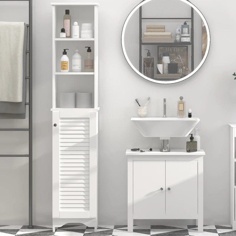 HOMCOM Armario Alto de Baño con Estantes Abiertos y Balda Interior Mueble Auxiliar de Almacenaje 34x20x165 cm Blanco