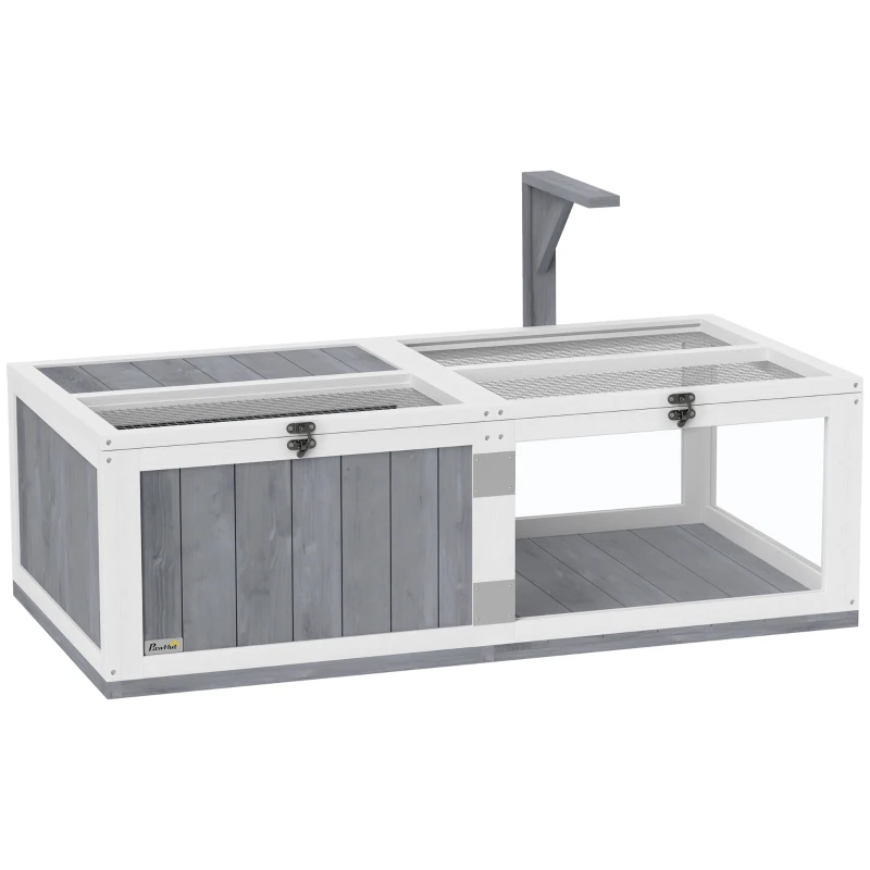 PawHut Wooden Tortoise House with Lamp Holder, Clear Windows, Openable Tops, Built-In Tray, Light Grey