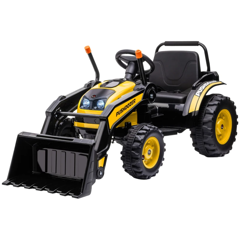 HOMCOM Escavatore Cavalcabile per Bambini a Batteria 6V con Doppio Motore, Velocità 1.5-2.5 km/h, Ruspa Giocattolo per Bambini di 3-5 Anni con Suoni e Luci, 132x62x65 cm, Giallo