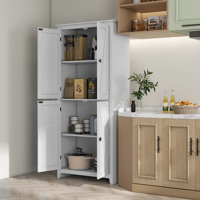 HOMCOM Mobile Cucina a 4 Ante con Mensole Regolabili e Base Rialzata in Legno, 80x40x182cm, Bianco