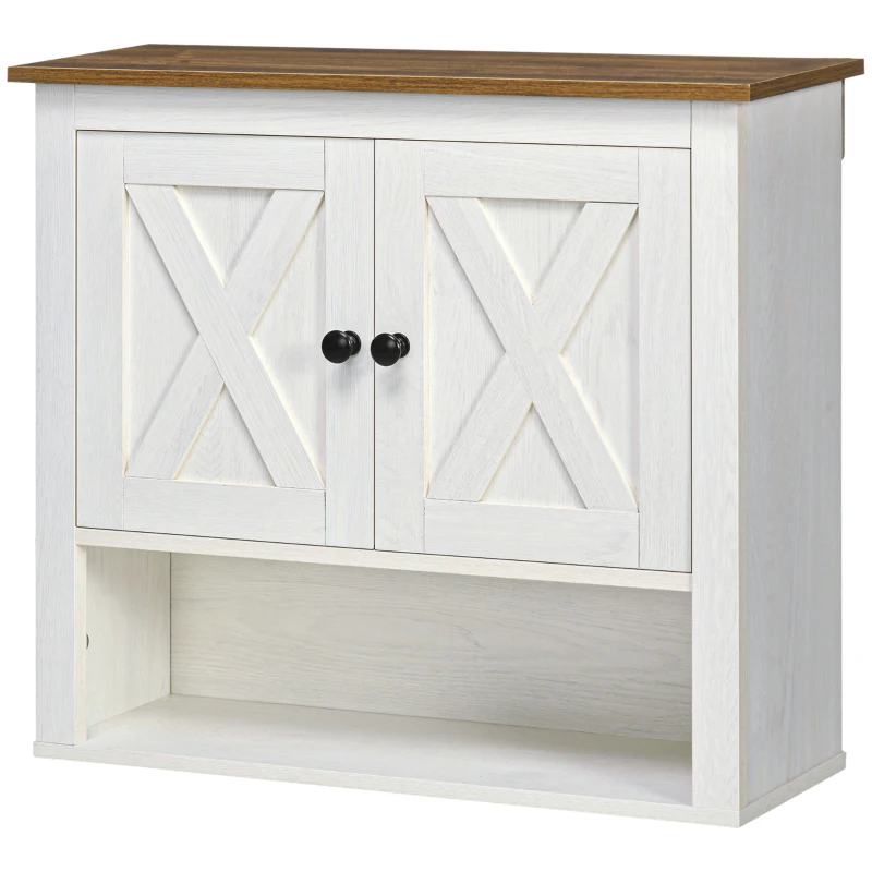kleankin Armario de Pared para Baño Mueble de Baño Colgar con 2 Puertas y Estantes de Almacenamiento 60x19,5x52,5 cm Blanco