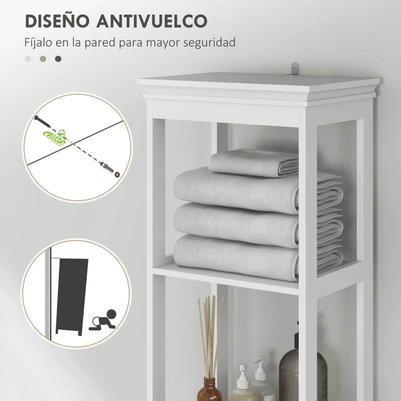 HOMCOM Mueble de Baño con Cajón Puerta Estante Ajustable y 2 Compartimientos Armario de Baño Moderno 40x30x165 cm Blanco