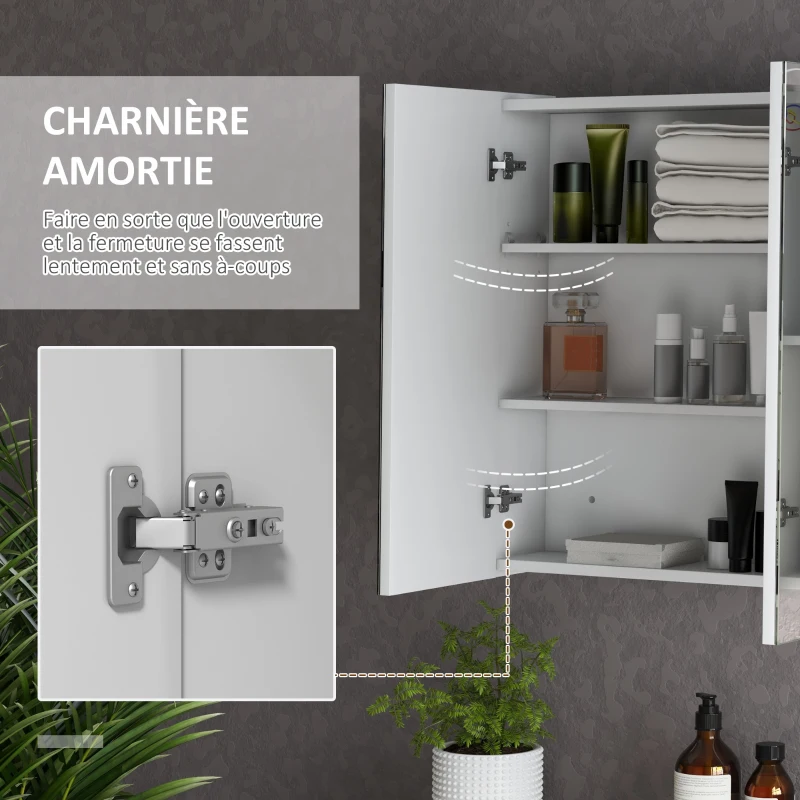 kleankin Armoire murale miroir avec éclairage LED de Salle de Bain 2 en 1, meuble 3 portes,  dim. 90L x 15l x 65H cm