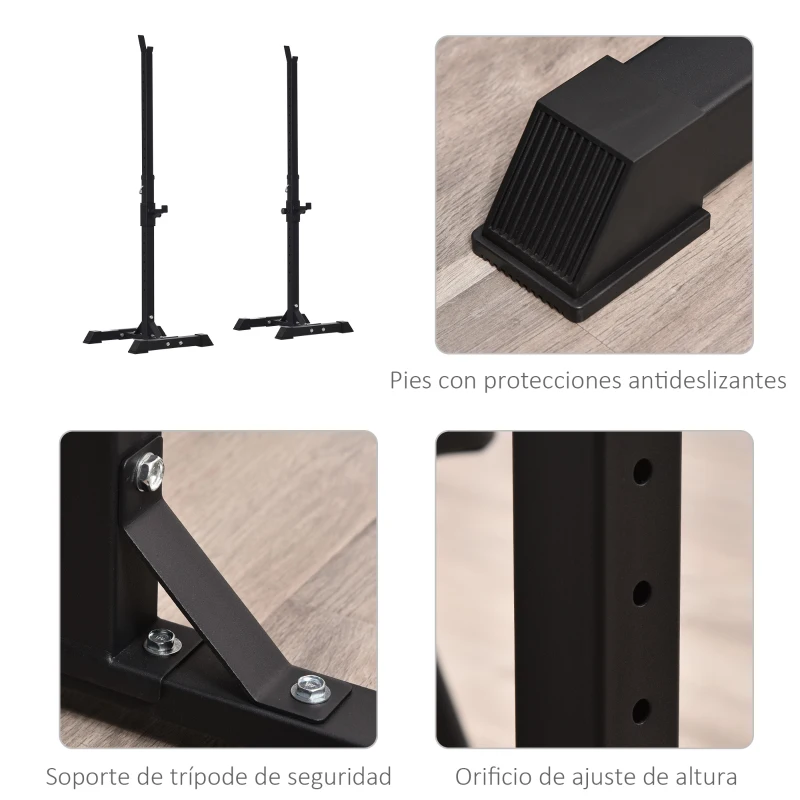 HOMCOM Soporte Barras Pesas de Acero con Altura Ajustable en 12 Niveles Carga Máx. 150 kg 50x49x124-154 cm Negro