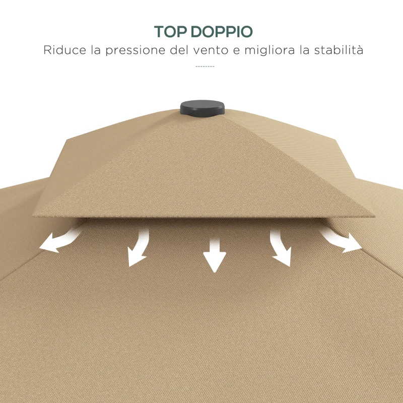 Outsunny Ombrellone a Sbalzo con Doppio Tetto, Apertura a Manovella e Base a Croce, 2.5x2.5m, Cachi