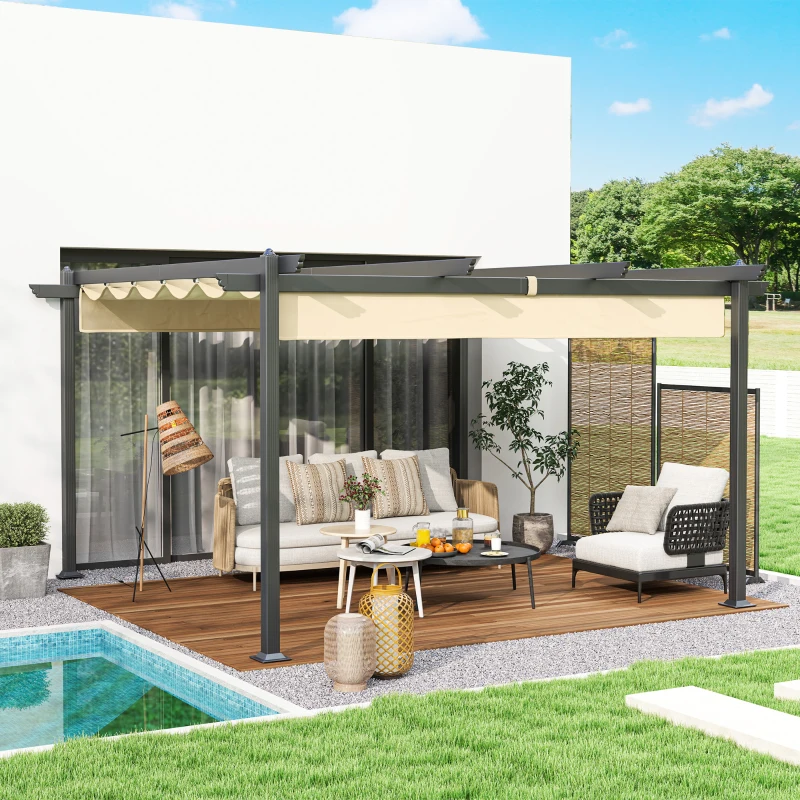 Outsunny Verstellbare Garten-Pergola, Pavillon mit Aluminium-Rahmen, Outdoor-Baldachin, für Garten, Balkon, Terrasse, Beige(m-9)